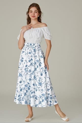 Scarlet Victorian Maxi Skirts for Women Summer Floral Pockets