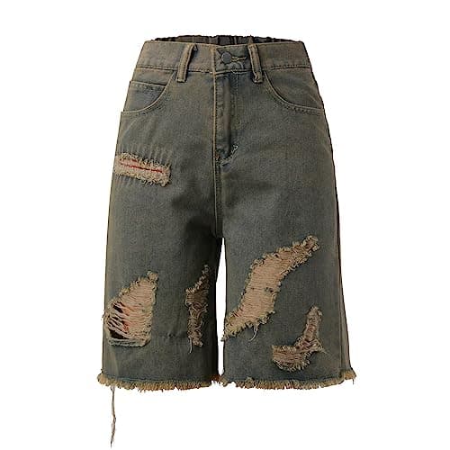 Women's Knee Length Distressed Denim Shorts
