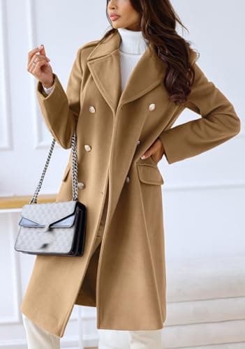 CHARTOU Women's Warm Double-Breasted Wool Blend Winter Trench Coat