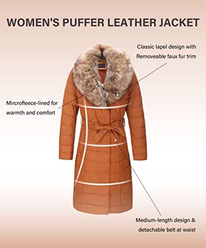 Bellivera Women's Winter Puffer Jacket with Removable Fur Collar