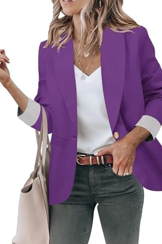 Women's Open Front Blazer Jackets with Pockets — #1 Purple