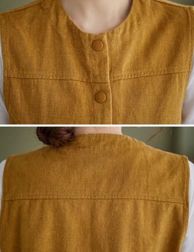 Womens Cotton Linen Vest Casual Button Down Sleeveless Spring Jackets