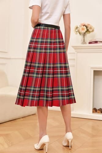Cromoncent Womens High Waist Pleated Long Skirt with Pockets