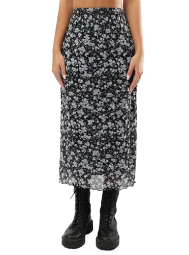 Avanova Bohemian Ditsy Floral Midi Skirt — A Floral Black