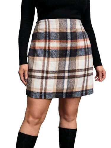 WDIRARA Plus Size Elegant Plaid High Waist Button Front Skirt — Multicolor Blue