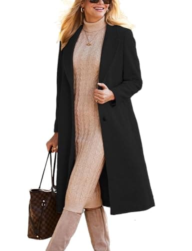IDEALSANXUN Women's Long Wool Trench Coat Fall Winter Dressy Peacoat — Black