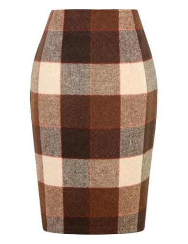 Womens Plaid Wool Pencil Skirt for Fall and Winter — Big Plaid Coffee