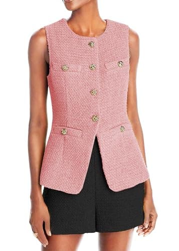 Mina Self Women's 2025 Summer Lightweight Y2K Tweed Vest Top Casual — Pink