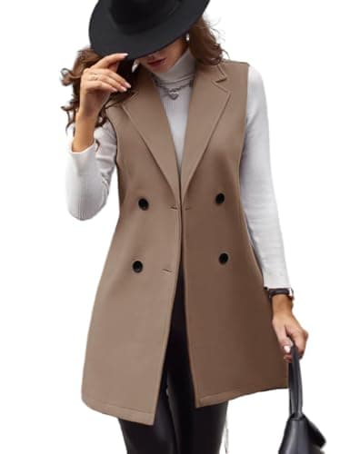 Women's Long Wool Vest for Fall and Winter — Dark Khaki