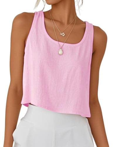 IDEALSANXUN Women's Cotton Linen Crop Top Summer Sleeveless Tops — Pink