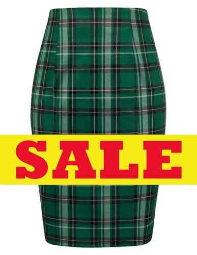 Elastic Waist Stretchy Plaid Pencil Skirt for Women by Kate Kasin — Plaid-green