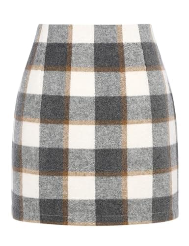 Mywinway Plaid High Waist A-Line Skirt for Women — Grey