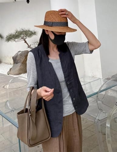 Women's Linen Sleeveless Blazer for Spring and Summer