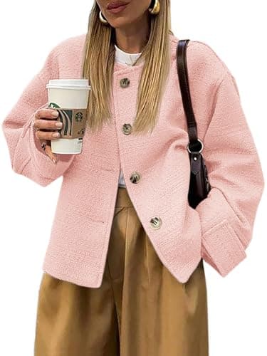 2024 Fall Women's Long Sleeve Tweed Blazer with Pockets — Pink