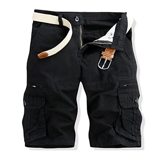 utcoco Men's Relaxed Fit Multi-Pocket Cargo Shorts in Cotton — Black