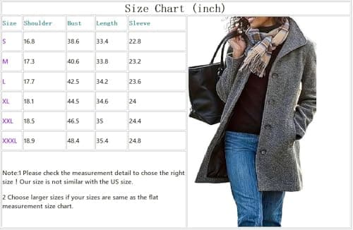GVLDPOH Women's Winter Wool Blend Pea Coat with Stand Collar