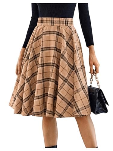 MakeMeChic High-Waisted Plaid Midi Skirt