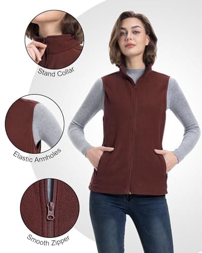 Women's Lightweight Warm Polar Fleece Vest with Zip Pockets for Winter