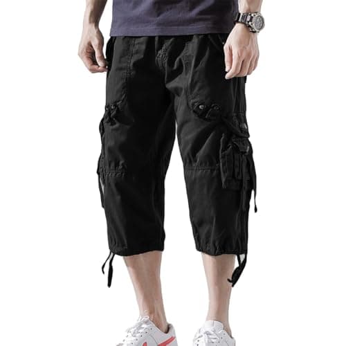 AOYOG Men's 3/4 Cargo Shorts Relaxed Fit Cotton Capri Pants
