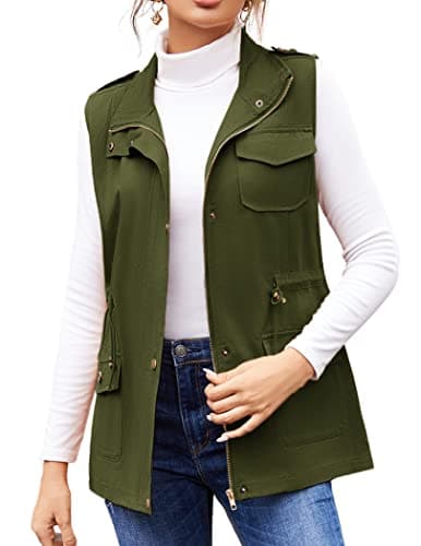 Beyove Women's Lightweight Sleeveless Military Anorak Cargo Vest — A- No Hood-army Green