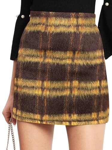 Floerns Women's Plaid High Waist Mini Skirt — Brown and Yellow