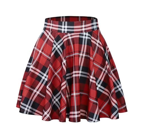 JOELLYUS Plus Size Pleated Mini Skirt for Women — Red Plaid