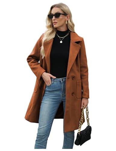 Bankeng Women Winter Mid-Long Wool Blend Notch Lapel Coat — Brown