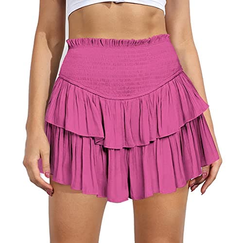 MiiVoo Women's High Waist Flowy Mini Skirt with Ruffle Detail — Magenta