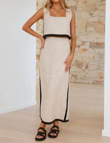 IDEALSANXUN Women's Summer Linen Tank Top & Maxi Skirt Set