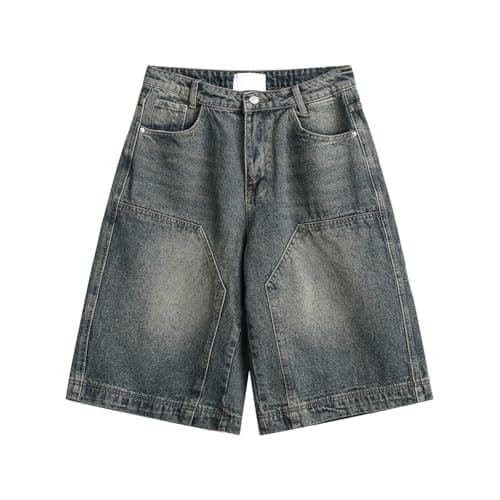 CUTEGAL Unisex Mid Rise Denim Jorts Wide Leg Casual Pants — Blue