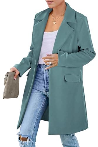 PrettyGarden Women's 2025 Long Sleeve Blazer Jackets Lapel Pockets Casual Work Outerwear — Blue Green