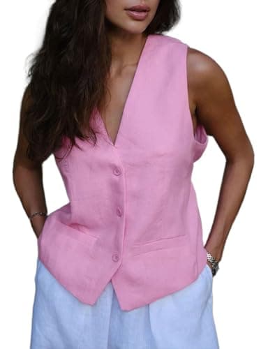 IdealSANXUN Women's Linen Summer Sleeveless Blazer Vest Top