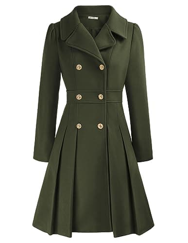 GRACE KARIN Women's Trench Coat Notch Lapel Double Breasted Pea Coat Jacket — Army Green
