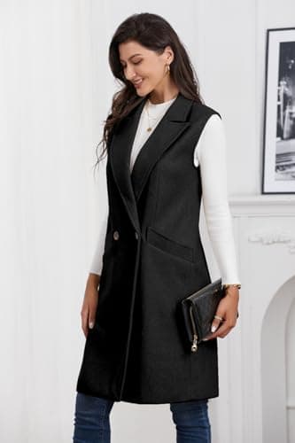 Long Wool Trench Coat for Women - Sleeveless Fall/Winter Jacket