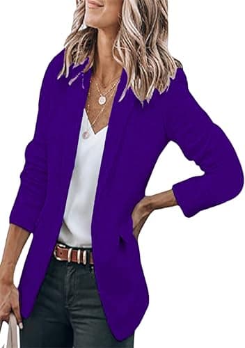 WIWIQS Women's Comfortable Long-Sleeve Open Front Blazer Suit — Eggplant