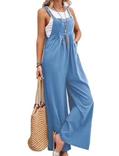 Wide Leg Overalls for Women — Light Blue