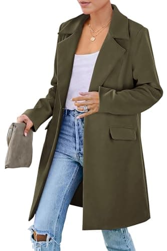 PrettyGarden Women's 2025 Long Sleeve Blazer Jackets Lapel Pockets Casual Work Outerwear — Army Green