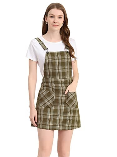 Women's Plaid Overall Dress with Adjustable Straps — Brown-apricot