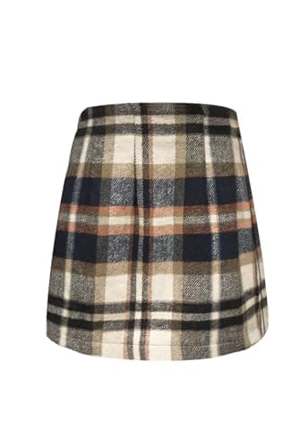 HERBATOMIA Women's Vintage Plaid Mini Pencil Skirt with High Waist Zipper — White-brown