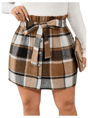 SweatyRocks Women's Plus Size Plaid Flannel Mini Skirt with Elastic Waists