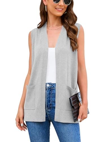 Veryoung Women's 2025 Sleeveless Knit Cardigan Vests with Cozy Pockets (S-3XL) — A11-light_grey-sleeveless