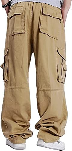 Baggy Cargo Pants for Men, Casual Loose Fit Y2k Style, Khaki, Size 36
