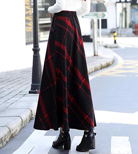 Artykey Women's High Waist Warm Plaid Wool Maxi Skirt S-3XL