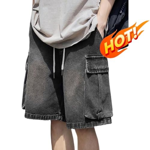 VOLYMOON Y2K Baggy Jeans Shorts for Men Hip Hop Grunge — Shortku3#black