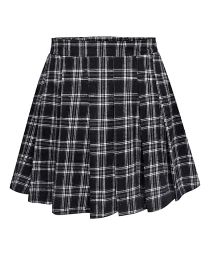 RITERA Plus Size Flared Casual Mini Skater Skirt/Pleated Plaid XL-5XL — A02-black White