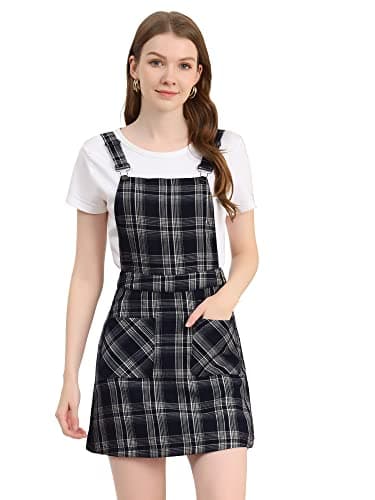 Women's Plaid Overall Dress with Adjustable Straps — Blue-apricot