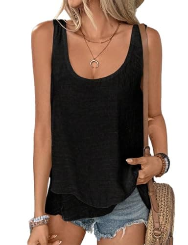 IDEAL SanXun Women's Linen Tank Tops Sleeveless Square Neck Casual Vest Shirt — Black