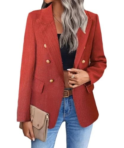 Mina Self 2025 Women's Spring Plaid Tweed Lapel Blazer Jacket with Pockets — 3-tweed/Red