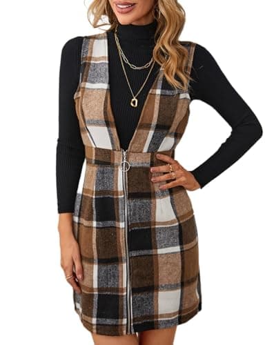 IDEALSANXUN Women’s Plaid Sleeveless Flannel Pinafore Dress for Fall/Winter