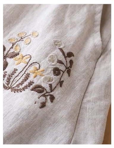 Linen Skirt for Women: 2024 Summer Flowy A Line Embroidered Midi Skirt with Pockets